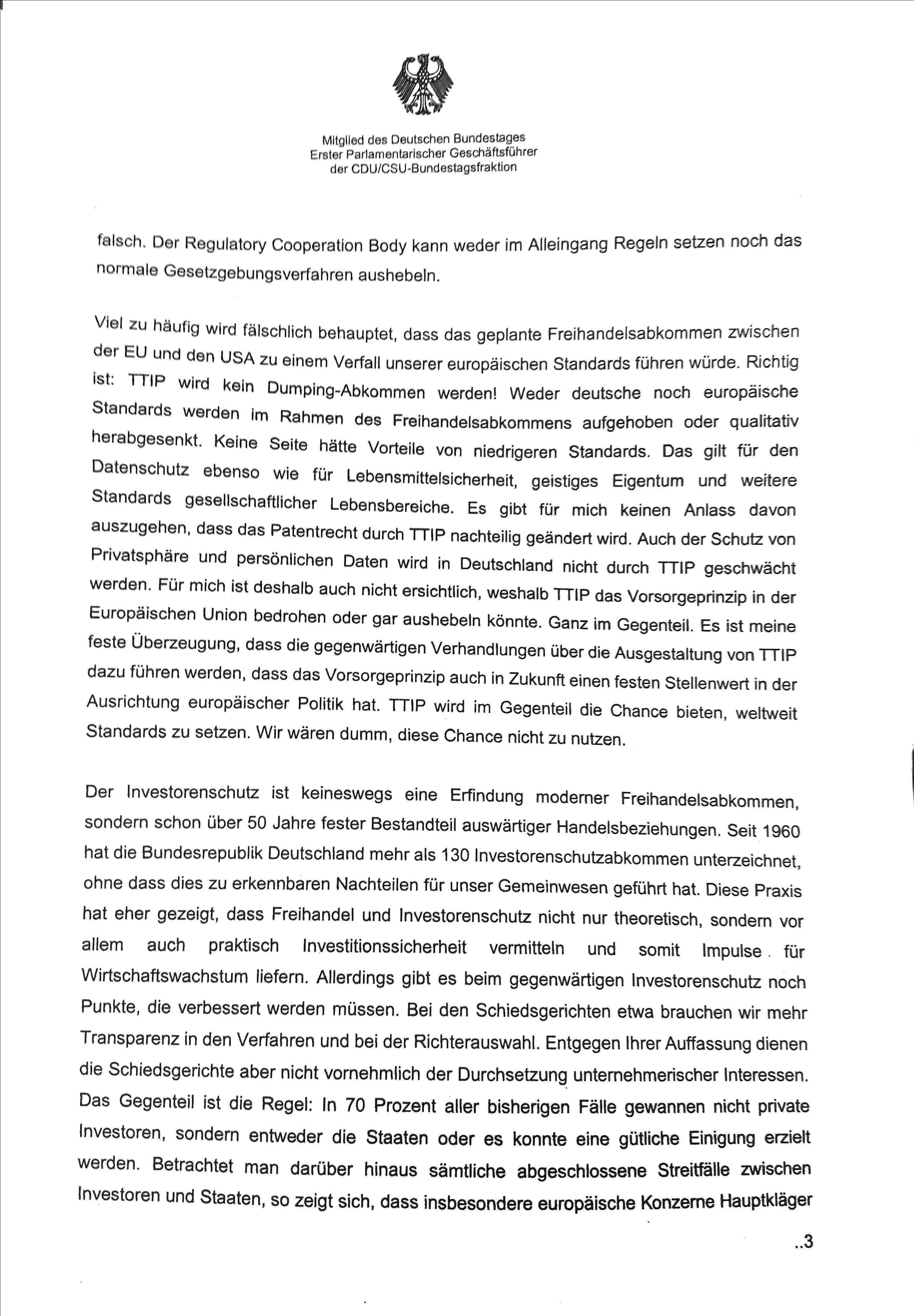 Antwort an die Piratenpartei zu TTIP vom Mitglied des Deutschen Bundestages CDU/CSU